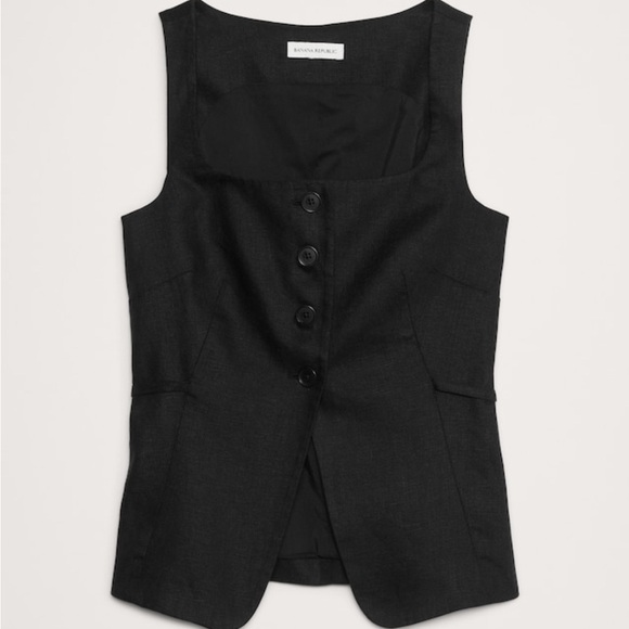 NWT Banana Republic Linen Square Neck Black Vest Size 14. - Picture 4 of 8